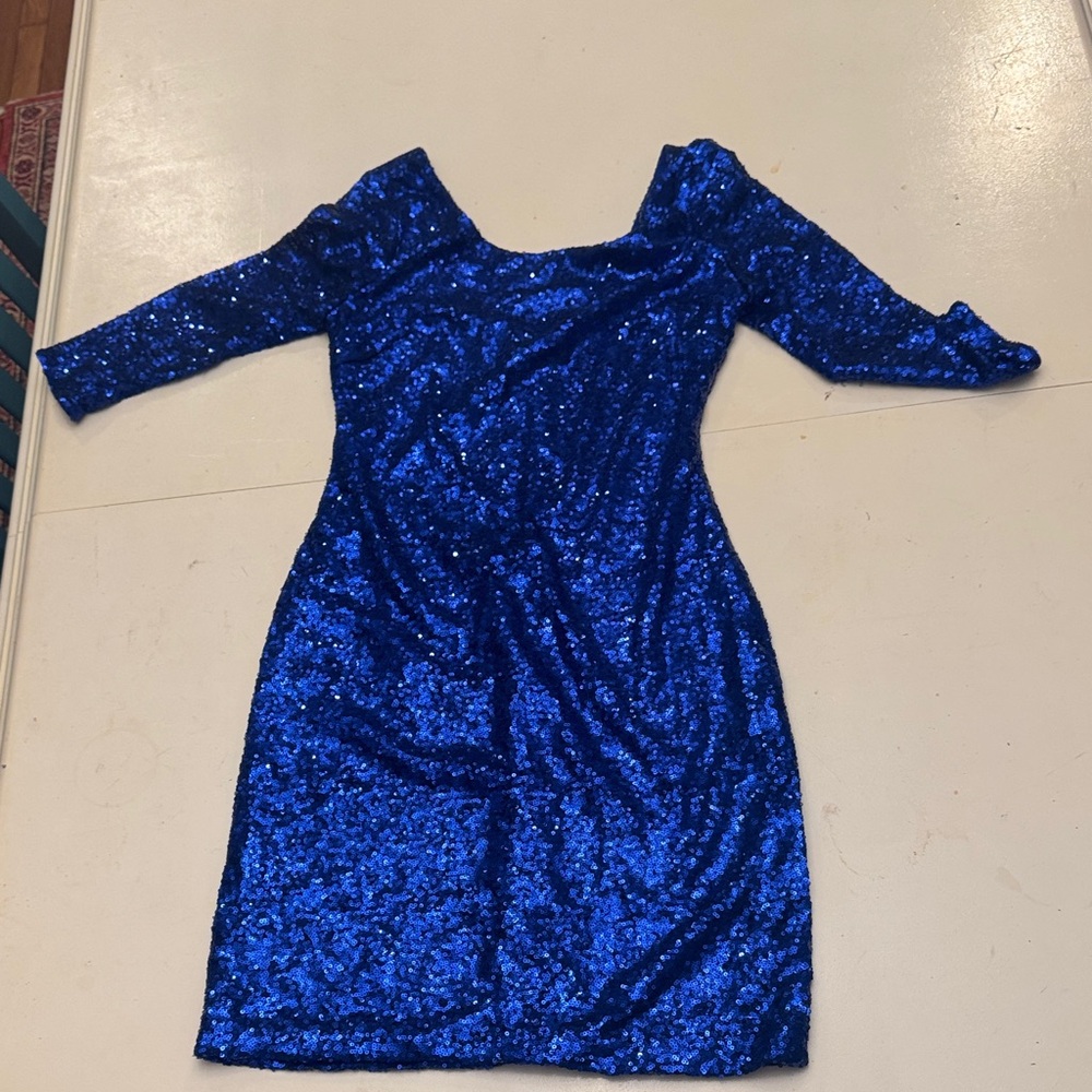 My Michelle Royal Blue Sequin Long Sleeve Dress